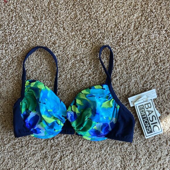 Vintage VTG Basic Editions KMart Floral Flower Bikini Top Swimsuit Ladies 15/16 - Picture 1 of 12